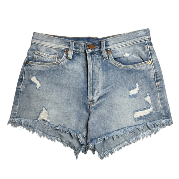 Blank NYC High-Rise Distressed Button Fly Denim Shorts Size 27 Medium Wash - Picture 5 of 6